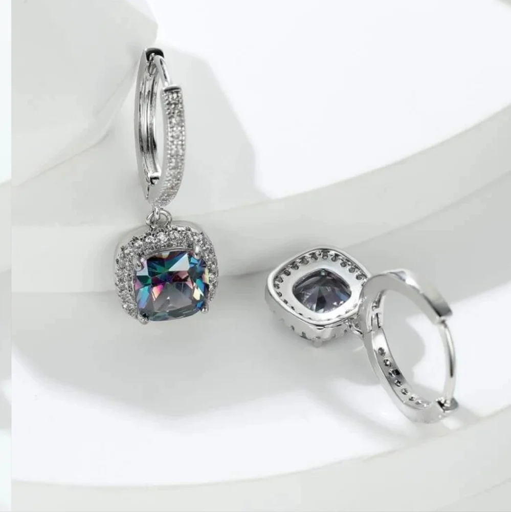 💜💜NEW💜💜EXQUISITE!! DANGLE  RAINBOW TOPAZ Earrings in SILVER Plating💜💜 - Picture 2 of 15